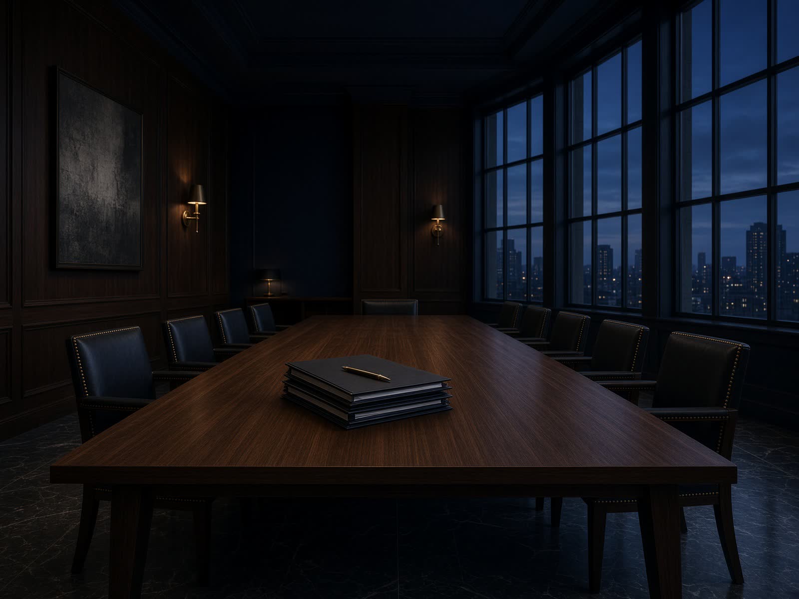 Executive conference room prepared for a contract review